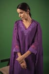 Shop_Avaasya Jaipur_Purple Handloom Chanderi Embroidered Resham V Neck Kurta Set  _Online_at_Aza_Fashions