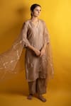 Buy_Avaasya Jaipur_Beige Kurta And Pant- Handloom Chanderi Embroidered Gota Patti V Mughal Set _Online_at_Aza_Fashions