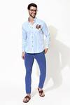 Buy_16Stitches_Blue Egyptian Cotton Embroidery Clown Chester Stripe Pattern Shirt _Online_at_Aza_Fashions