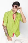 Buy_16Stitches_Green Linen Plain Gokarna Shirt  _at_Aza_Fashions