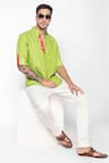 Shop_16Stitches_Green Linen Plain Gokarna Shirt  _at_Aza_Fashions