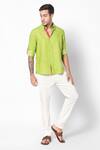 16Stitches_Green Linen Plain Gokarna Shirt  _Online_at_Aza_Fashions