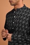 Kalp_Black Cotton Embroidered Kantha Jade Noir Melody Kurta Set  _at_Aza_Fashions