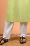 Kalp_Green Cotton Perfection Stitch Line Work Kurta Set _Online_at_Aza_Fashions