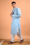 Buy_Kalp_Sky Blue Cotton Embroidered Stitch Lines Badal Kantha Weaved Kurta Set  _Online_at_Aza_Fashions