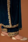 Daljit Sudan_Blue Kurta And Pant Velvet Embroidery Aari Tilla Cutwork Phiran Set  _Online_at_Aza_Fashions