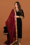 Buy_Daljit Sudan_Black Kurta And Pant Velvet Embroidery Aari Tilla V Neck Kashmiri Set _at_Aza_Fashions