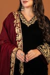 Buy_Daljit Sudan_Black Kurta And Pant Velvet Embroidery Aari Tilla V Neck Kashmiri Set _Online_at_Aza_Fashions