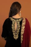 Shop_Daljit Sudan_Black Kurta And Pant Velvet Embroidery Aari Tilla V Neck Kashmiri Set _at_Aza_Fashions