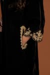 Buy_Daljit Sudan_Black Kurta And Pant Velvet Embroidery Kashmiri V Neck Placement Set _Online_at_Aza_Fashions