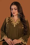 Buy_Daljit Sudan_Grey Velvet Embroidery Kashmiri Notched Placement Kurta And Pant Set _Online_at_Aza_Fashions