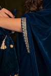 Shop_Daljit Sudan_Blue Velvet Embroidery Kashmiri Kurta High Band Cape And Set _Online_at_Aza_Fashions