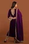 Shop_Daljit Sudan_Purple Kurta And Pant Velvet Embroidery Aari Tilla V Neck Set _at_Aza_Fashions