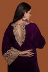 Buy_Daljit Sudan_Purple Kurta And Pant Velvet Embroidery Aari Tilla V Neck Set _Online_at_Aza_Fashions