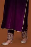 Shop_Daljit Sudan_Purple Kurta And Pant Velvet Embroidery Aari Tilla V Neck Set _Online_at_Aza_Fashions