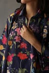 Buy Roza Blue Linen Embroidery Collared Primrose Floral Print Kaftan Online at Aza Fashions Buy_Roza_Blue Linen Embroidery Collared Primrose Floral Print Kaftan _Online_at_Aza_Fashions
