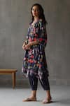 Buy_Roza_Blue Linen Embroidery V-neck Primrose Floral Pattern Kurta And Pant Set _Online_at_Aza_Fashions
