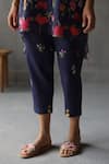 Buy_ROZA_Blue Linen Hand Drawn Floral Primrose Pattern Straight Pant _Online_at_Aza_Fashions