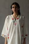 ROZA_Ivory Linen Hand Drawn Prints Watercolor Primrose Phiran Kurta And Pant Set _Online_at_Aza_Fashions