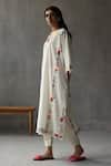 Buy_ROZA_Ivory Linen Hand Drawn Prints Watercolor Primrose Phiran Kurta And Pant Set _Online_at_Aza_Fashions