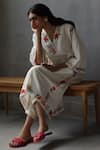 ROZA_Ivory Linen Hand Drawn Prints Primrose Phiran Kurta And Pant Set  _at_Aza_Fashions