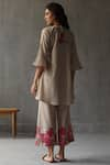 Buy_ROZA_Beige Linen Watercolor Floral Vine Peony Pattern Pant _Online_at_Aza_Fashions