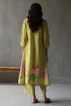 Shop_ROZA_Green Linen Floral Round Water Lily Pattern Kurta  _at_Aza_Fashions