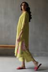 ROZA_Green Linen Floral Round Water Lily Pattern Kurta  _Online_at_Aza_Fashions