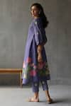 Shop_ROZA_Purple Linen Floral Round Water Lily Pattern Kurta  _at_Aza_Fashions