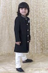 Buy_Tiber Taber_Black Raw Silk Solid Sherwani Pant Set _Online_at_Aza_Fashions