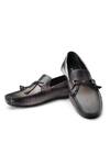 Buy_SHUTIQ_Grey Denali Leather Embossed Knotted Loafers _at_Aza_Fashions