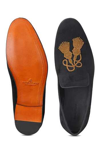 Shop_SHUTIQ_Black Hand Embroidered Amadai Coal Tasseled Shoes _at_Aza_Fashions