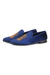 SHUTIQ_Blue Hand Embroidered Amadai Coal Tasseled Velvet Shoes _Online_at_Aza_Fashions