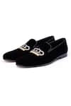 SHUTIQ_Black Hand Embroidered Velvet Loafers _Online_at_Aza_Fashions