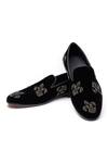 Buy Shutiq Black Beads Fleur De Lis Embellished Velvet Loafers at Aza Fashions Buy_Shutiq_Black Beads Fleur De Lis Embellished Velvet Loafers _at_Aza_Fashions
