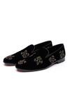 Shutiq Black Beads Fleur De Lis Embellished Velvet Loafers Online at Aza Fashions Shutiq_Black Beads Fleur De Lis Embellished Velvet Loafers _Online_at_Aza_Fashions