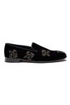Buy Shutiq Black Beads Fleur De Lis Embellished Velvet Loafers Online at Aza Fashions Buy_Shutiq_Black Beads Fleur De Lis Embellished Velvet Loafers _Online_at_Aza_Fashions