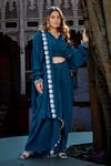 Buy_saangi by shubhangi_Blue Viscose Crepe Hand Embroidered Beads V Neck Draped Dhoti Pant With Top _Online_at_Aza_Fashions