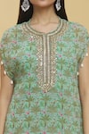 Buy_Basanti - Kapde Aur Koffee_Green Georgette Print Tropical Trees Round Neck Kaftan And Sharara Set 