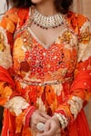 BAIRAAS_Orange Anarkali Muslin Printed Floral V-neck Blossom With Dupatta _at_Aza_Fashions