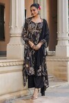 BAIRAAS_Black Anarkali And Dupatta Chinon Printed Floral Mandarin Vine Palazzo Set_Online_at_Aza_Fashions