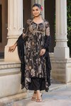 Shop_BAIRAAS_Black Anarkali And Dupatta Chinon Printed Floral Mandarin Vine Palazzo Set_Online_at_Aza_Fashions