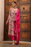 Buy_BAIRAAS_Pink Santoon Print Petunia Bloom Sweetheart Neck Anarkali Pant Set _at_Aza_Fashions