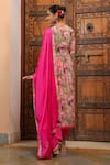 Shop_BAIRAAS_Pink Santoon Print Petunia Bloom Sweetheart Neck Anarkali Pant Set _at_Aza_Fashions