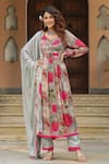 Buy_BAIRAAS_Grey Santoon Print Bougainvillea Sweetheart Neck Bloom Anarkali Pant Set _at_Aza_Fashions