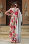 Shop_BAIRAAS_Grey Santoon Print Bougainvillea Sweetheart Neck Bloom Anarkali Pant Set _at_Aza_Fashions