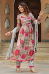 Shop_BAIRAAS_Grey Santoon Print Bougainvillea Sweetheart Neck Bloom Anarkali Pant Set _Online_at_Aza_Fashions