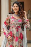 Buy_BAIRAAS_Grey Santoon Print Bougainvillea Sweetheart Neck Bloom Anarkali Pant Set 