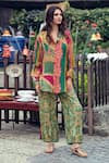 Buy_Label Varsha_Green Viscose Woven Muslin Printed Floral V Neck Shirt And Pant Set _at_Aza_Fashions