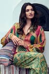 Buy_Label Varsha_Green Viscose Woven Muslin Printed Floral V Neck Shirt And Pant Set _Online_at_Aza_Fashions